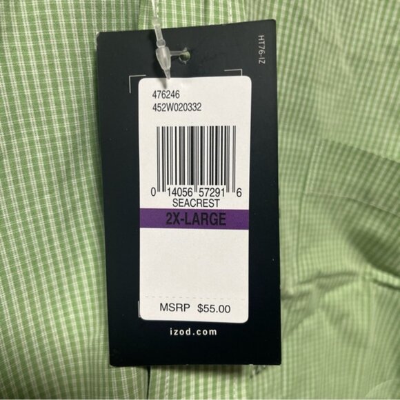 NWT IZOD Men’s Shirt 100% Cotton Long Sleeve Button-Down 2XL Seacrest Green - Picture 3 of 7